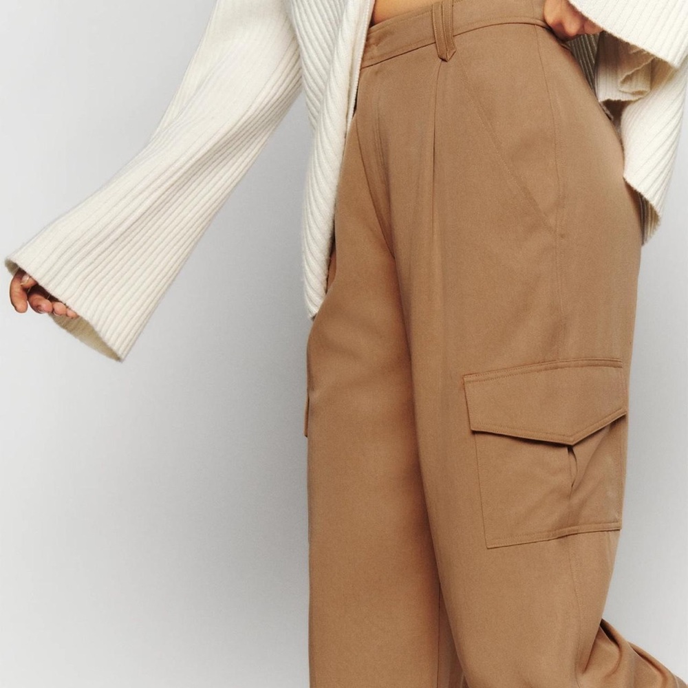 Reformation High-Rise Wide-Leg Cargo Trousers in Camel Brown